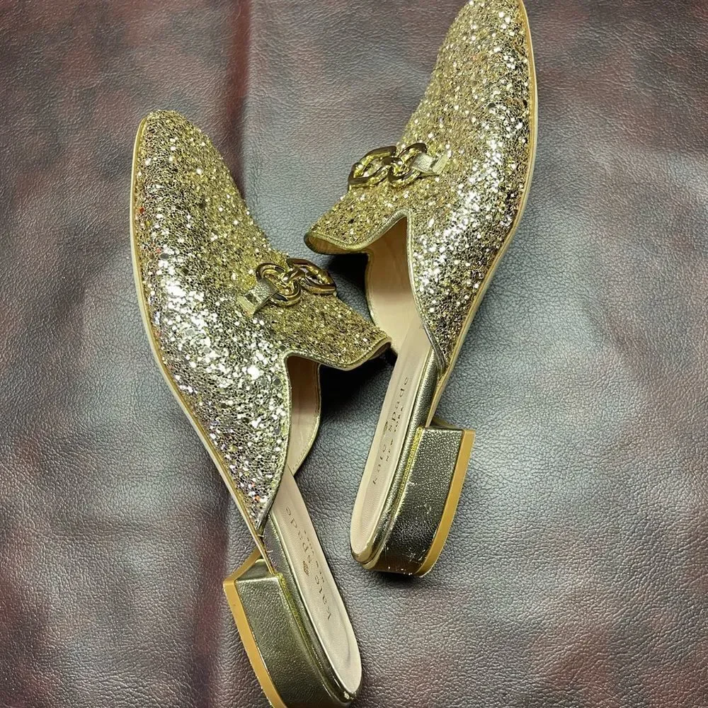 Kate Spade‎ gold glitter Glendi mules, size 6